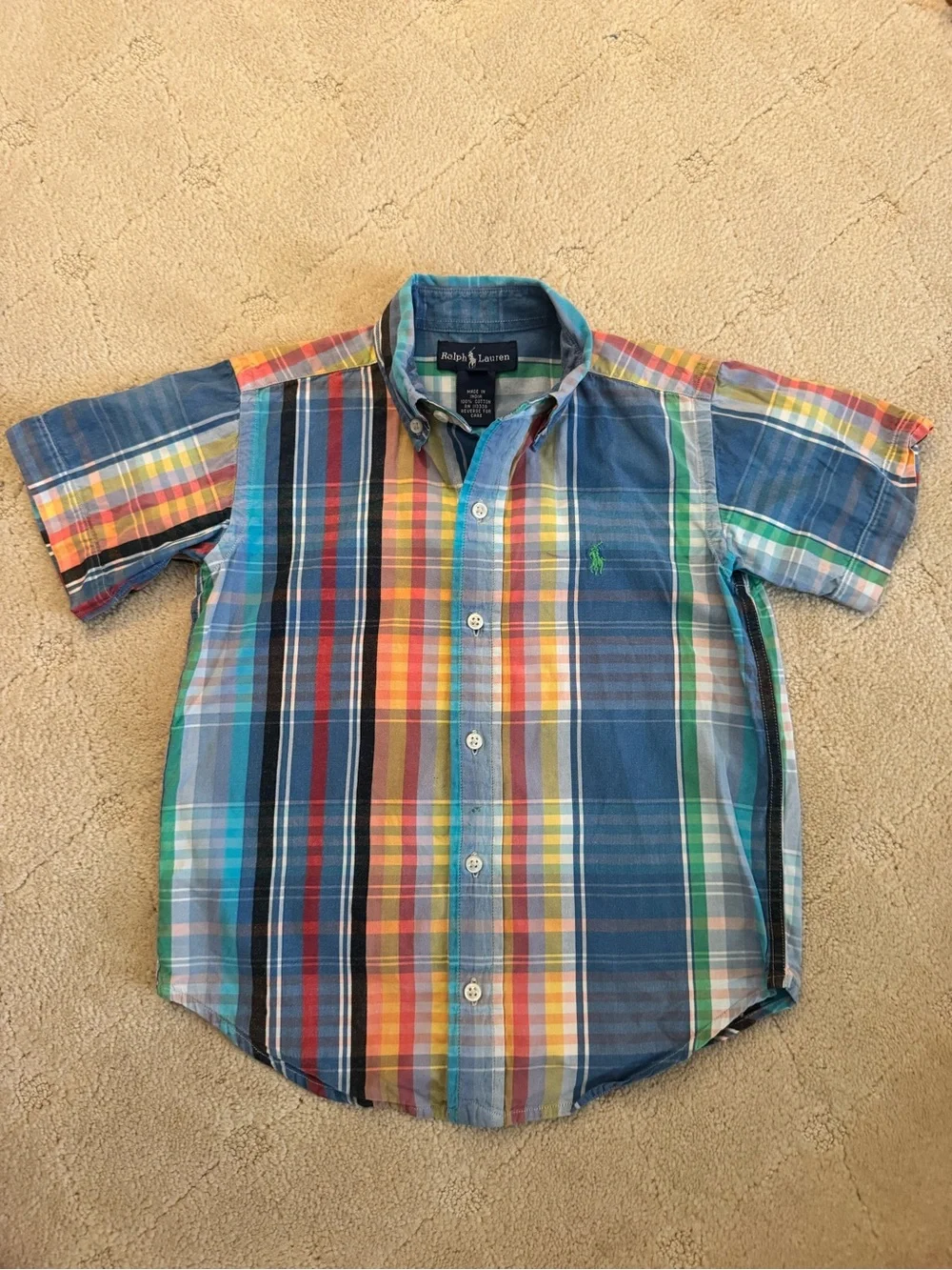 Ralph Lauren Multicolor Plaid Button-Down Shirt with Blue Dominant Panels